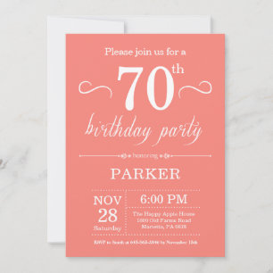 70th Birthday Invitation Coral