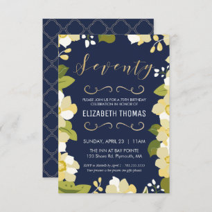 70th Birthday Invitation, Customise Floral w/ Gold Invitation