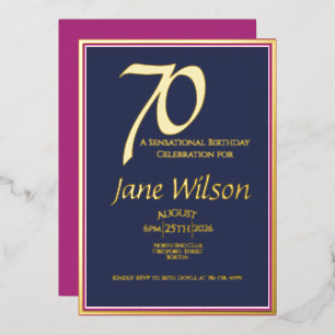 70th Birthday Invitation Elegant Pink, Navy & 