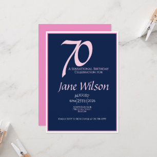70th Birthday Invitation Elegant Pink Navy Modern