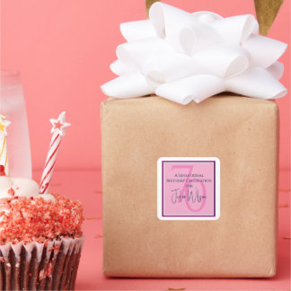 70th Birthday Invitation Elegant Pink & Navy Square Sticker