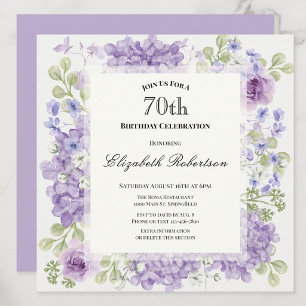 70th Birthday Invitation Elegant Purple Flowers