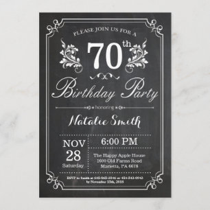 70th Birthday Invitation Floral Chalkboard