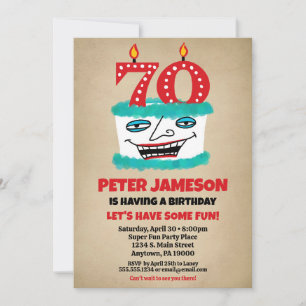 70th Birthday Invitation Funny Cake Casual Mens