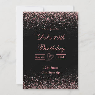 70th Birthday Invitation – Glitter Confetti   Pink