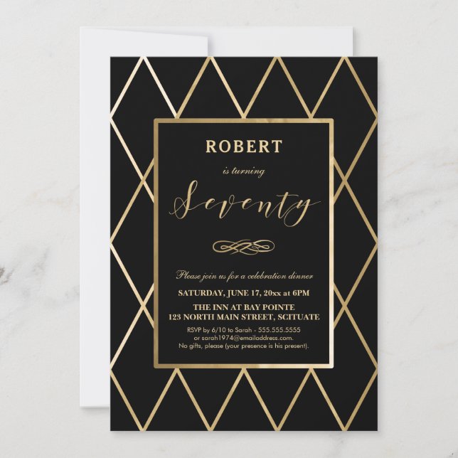 70th Birthday Invitation - Gold, Elegant, Trendy (Front)