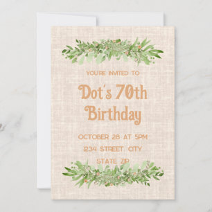 70th Birthday Invitation – Linen Greenery Seventy