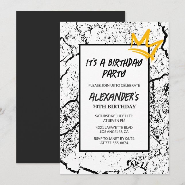 70th birthday invitation Men Graffiti Party Black  (Front/Back)