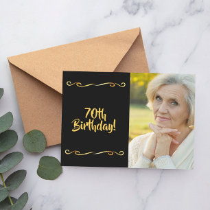 70th birthday invitation photo black gold glam