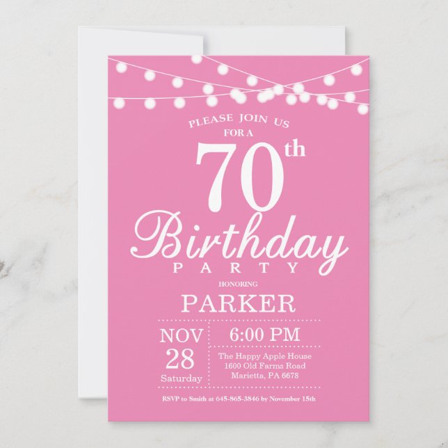 70th Birthday Invitation Pink (Front)