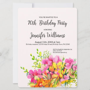 70th  Birthday invitation pink and orange flowers