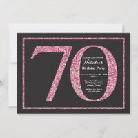 70th Birthday Invitation Pink Glitter Chalkboard