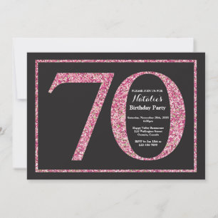 70th Birthday Invitation Pink Glitter Chalkboard