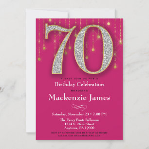 70th Birthday Invitation Pink Gold Diamonds Adult