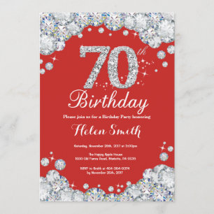 70th Birthday Invitation Red and Silver Diamond