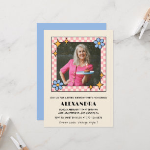 70th birthday invitation Retro Groovy Blue Floral