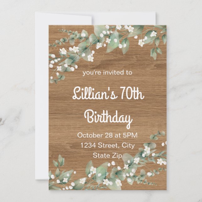 70th Birthday Invitation – Rustic Greenery (Front)