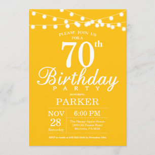 70th Birthday Invitation Yellow