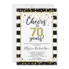 70th birthday invitations, black and gold cheers