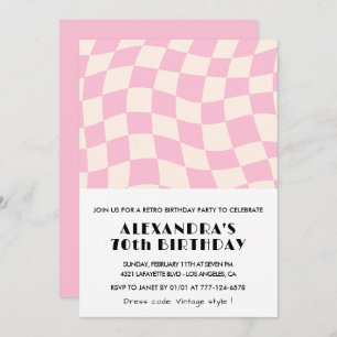 70th birthday invitations Chequered Retro Pink 