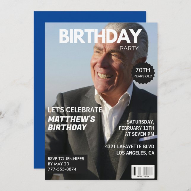 70th birthday invitations Men Him Magazine Cover (Front/Back)