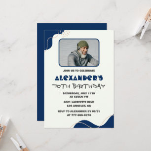 70th birthday invitations Men Navy Simple Photo