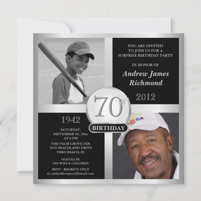 70th Birthday Invitations Then & Now Photos (Front)