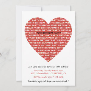 70th birthday invitations Typography Red Black