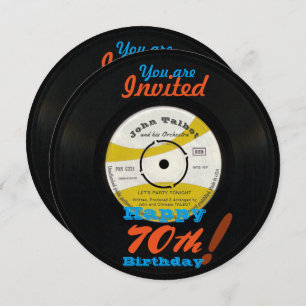 70th Birthday Invite Retro Vinyl Record 45 RPM