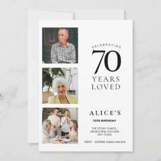 70th Birthday Invite with Photo, Minimal Simple