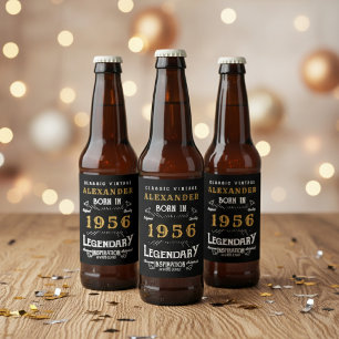 70th Birthday Legend Born 1956 Vintage Black Beer Bottle Label