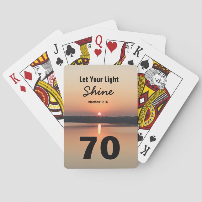 70th Birthday Let Your Light Shine Bible Quote Playing Cards (Back)