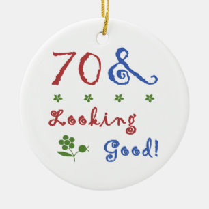 70th Birthday Looking Good Ceramic Tree Decoration
