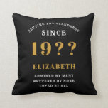 70th Birthday Loved Add Your Name Year Black Gold Cushion<br><div class="desc">For those celebrating their 70th birthday we have the ideal surprise birthday party throw pillow gift. The black background with a white and gold design is simple and yet elegant. Easily customise the text to the front and the interior of these party supplies using the template provided. Part of the...</div>