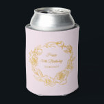 70th Birthday Luxe Gold Rose Blush Pink Can Cooler<br><div class="desc">Elegant 70th birthday personalised can cooler features pretty script calligraphy surrounded by a luxe gold rose wreath. The open gold roses look lovely against the blush pink background. You can actually change the background colour to any colour. All of the text can be edited. This item is part of the...</div>