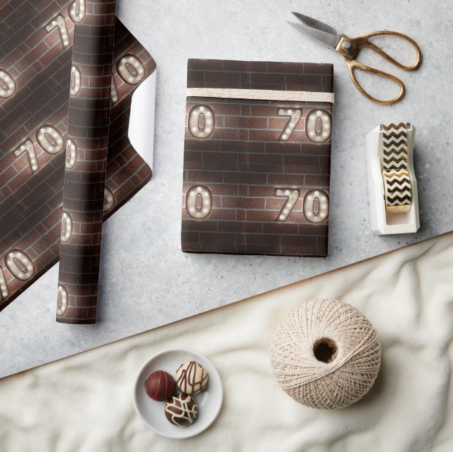70th birthday marquee lights on brick wrapping paper (Crafts)