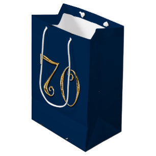 70th birthday MENS blue gold Medium Gift Bag