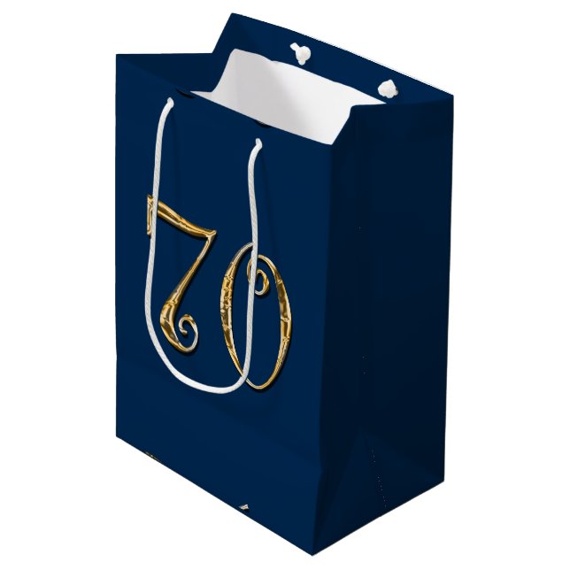 70th birthday | MENS blue gold Medium Gift Bag (Front Angled)