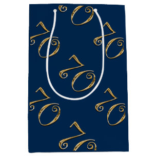 70th birthday MENS blue gold Medium Gift Bag