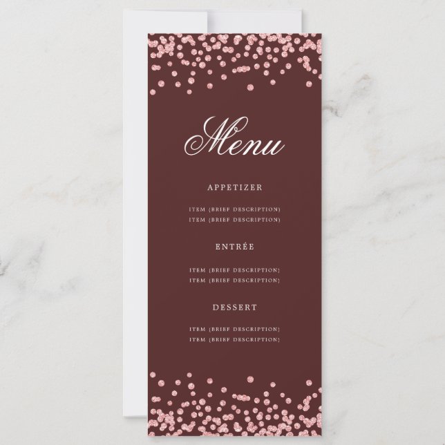 70th Birthday Menu Rose Gold Confetti Burgundy  Invitation (Back)