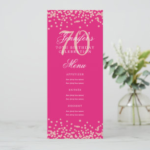 70th Birthday Menu Rose Gold Confetti Hot Pink Invitation