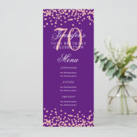 70th Birthday Menu Rose Gold Confetti Purple