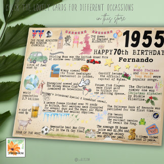 70th Birthday Milestone Birthday Card 1955 facts