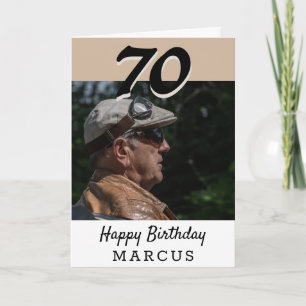 70th Birthday Modern Beige Photo Personalized Card