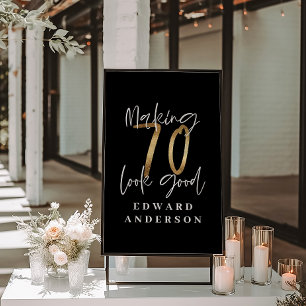 70th birthday modern black and gold photo collage poster