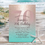 70th Birthday Modern Blush Rose Gold Aqua Teal Invitation<br><div class="desc">Modern Blush Rose Gold & Aqua Teal 70th Birthday Party Invitations.</div>