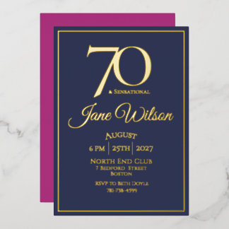 70th Birthday Modern Elegant Pink Navy