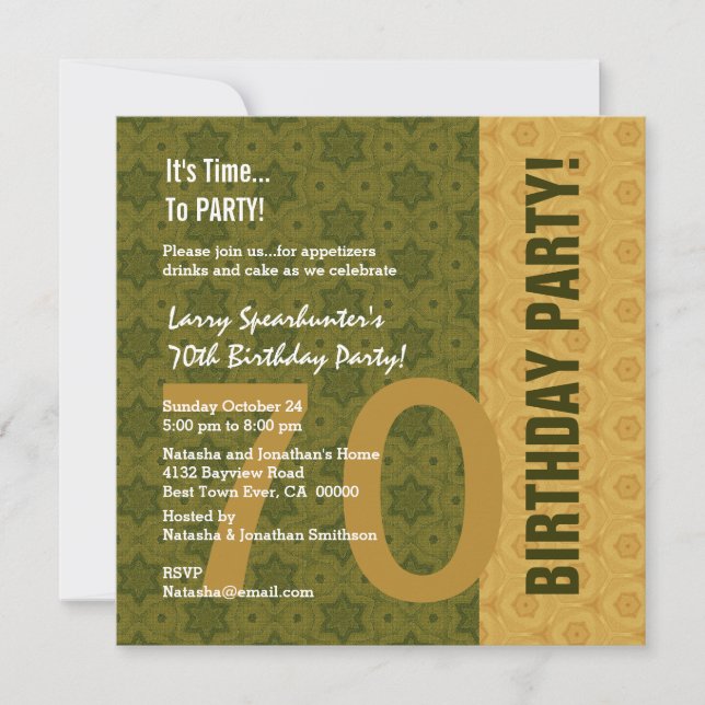 70th Birthday Modern Gold and Green Funny D848F Invitation (Front)