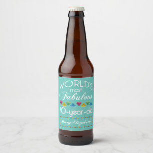 70th Birthday Most Fabulous Colourful Gem Turquois Beer Bottle Label