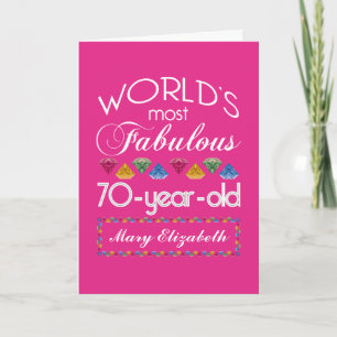 70th Birthday Most Fabulous Colourful Gems Pink Card